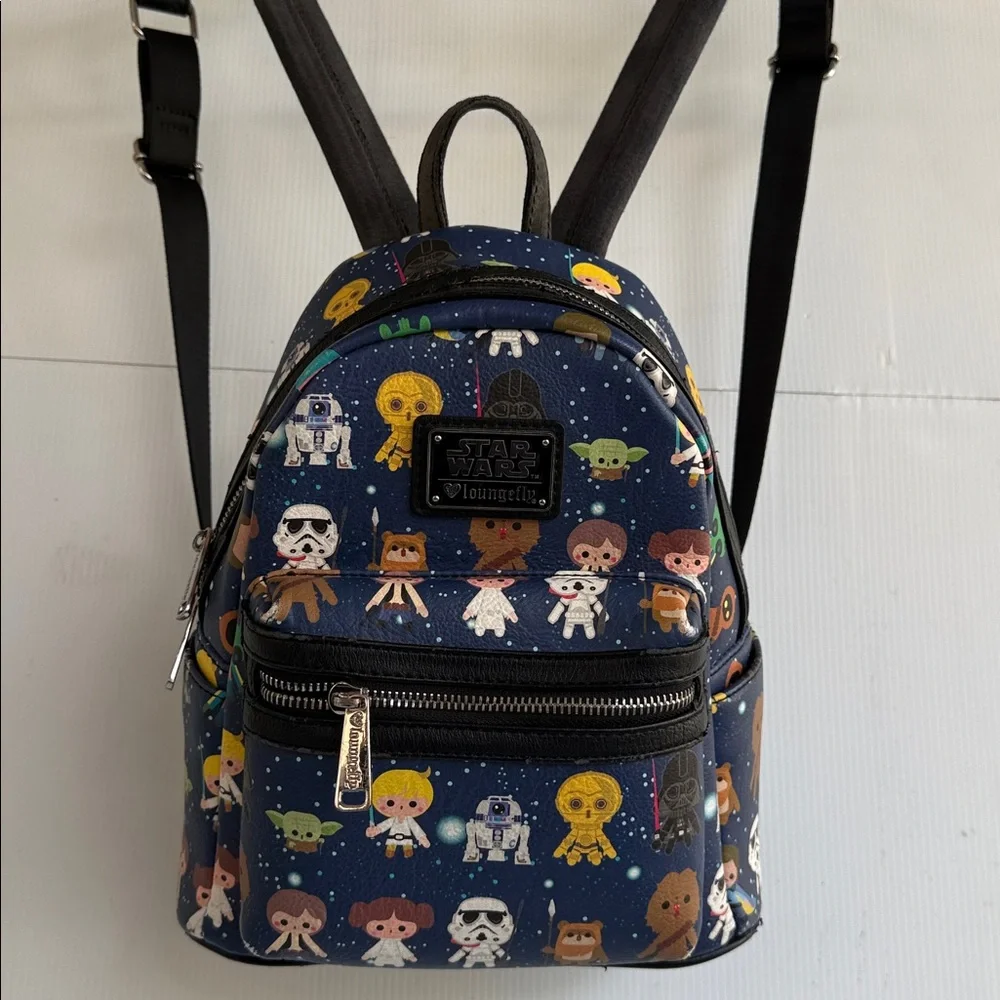 LOUNGEFLY STAR WARS CHIBI CHARACTER PRINT MINI BACKPACK R2-D2 C3PO LUKE EWOK